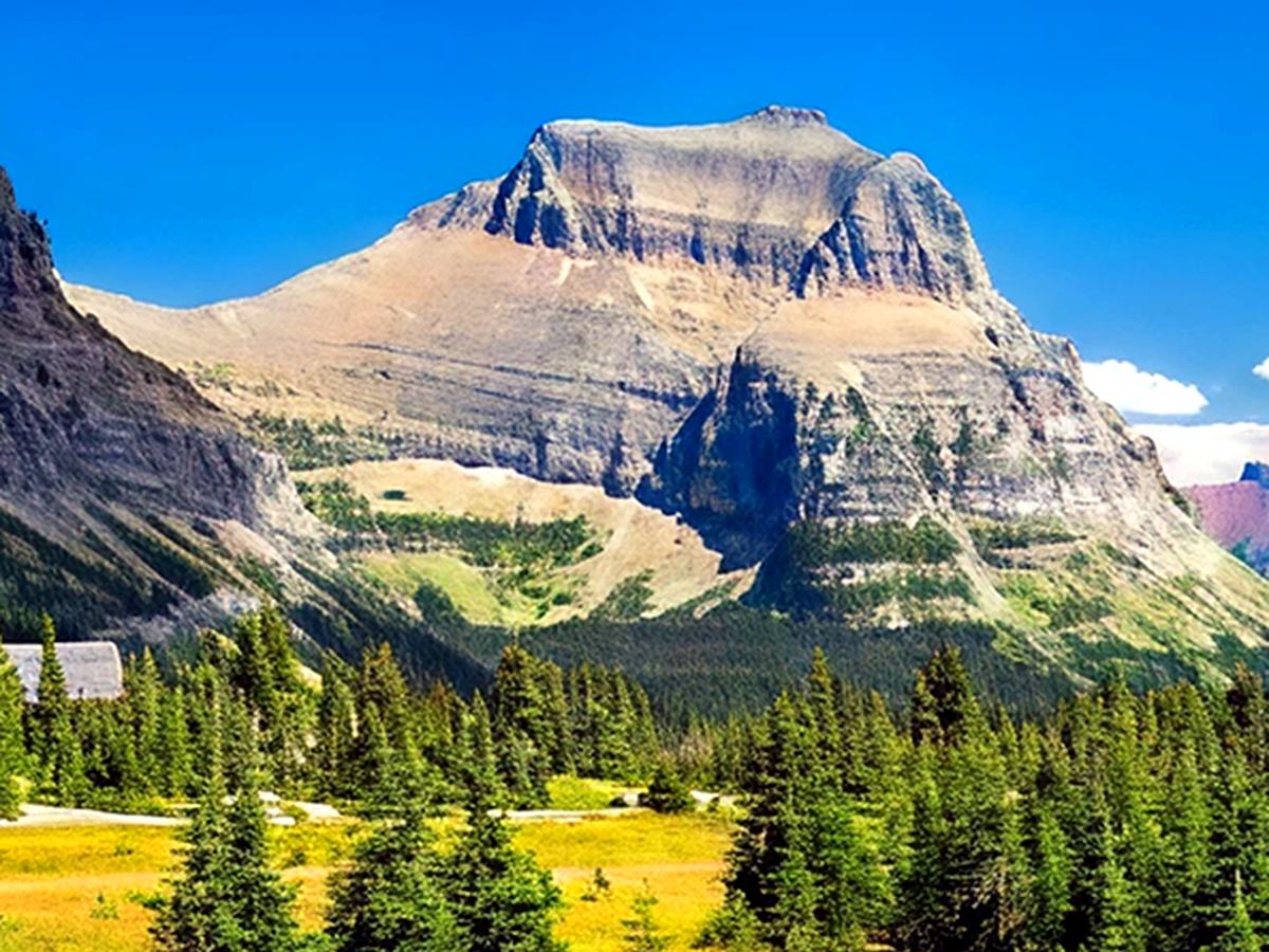 Mountain peak above a valley in Glacier country